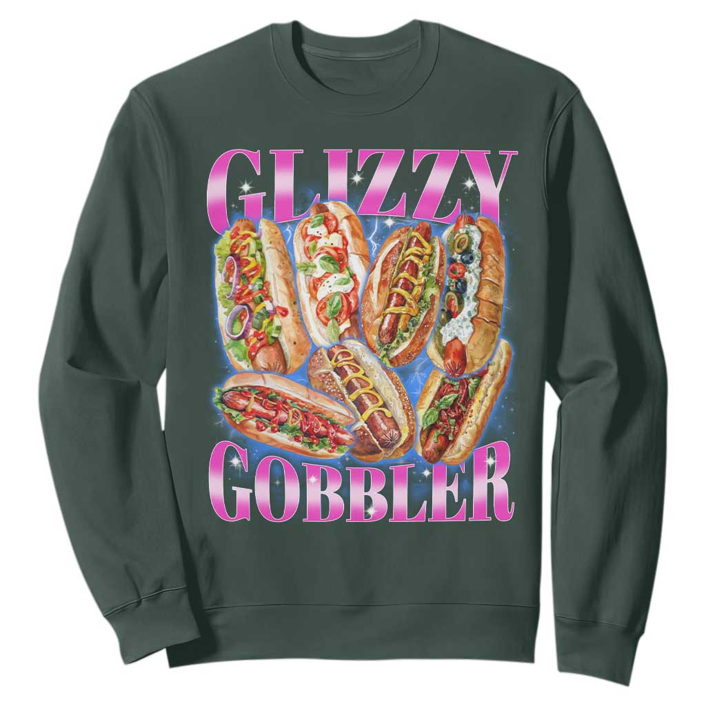 Glizzy Gobbler Hot Dog Meme Sweatshirt Meme Hilarious Hotdog Glizzy Lovers TS10 Dark Forest Green Print Your Wear