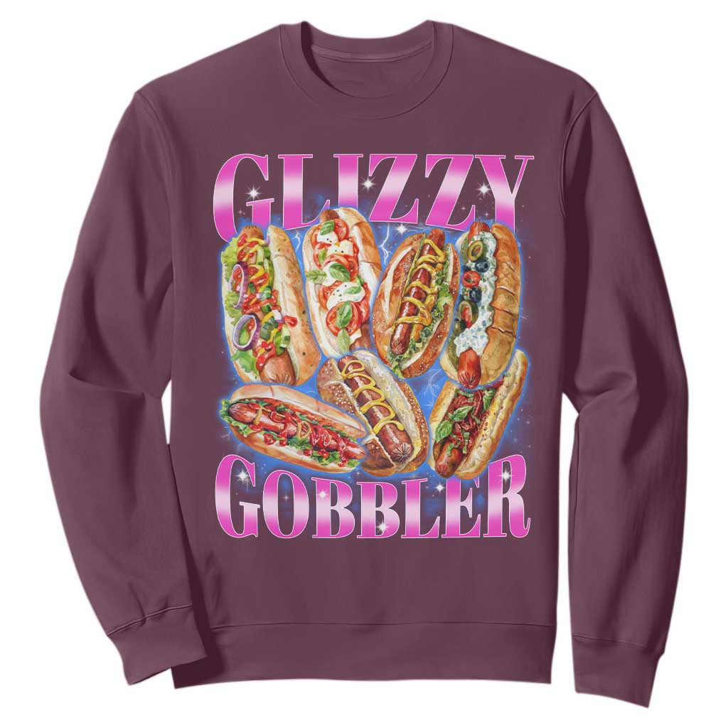 Glizzy Gobbler Hot Dog Meme Sweatshirt Meme Hilarious Hotdog Glizzy Lovers TS10 Maroon Print Your Wear