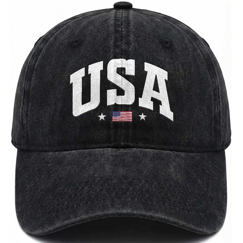 USA Washed Cotton Baseball Cap American Flag Patriotic 4th of July TS10 Washed Cap Universal Fit Black Print Your Wear