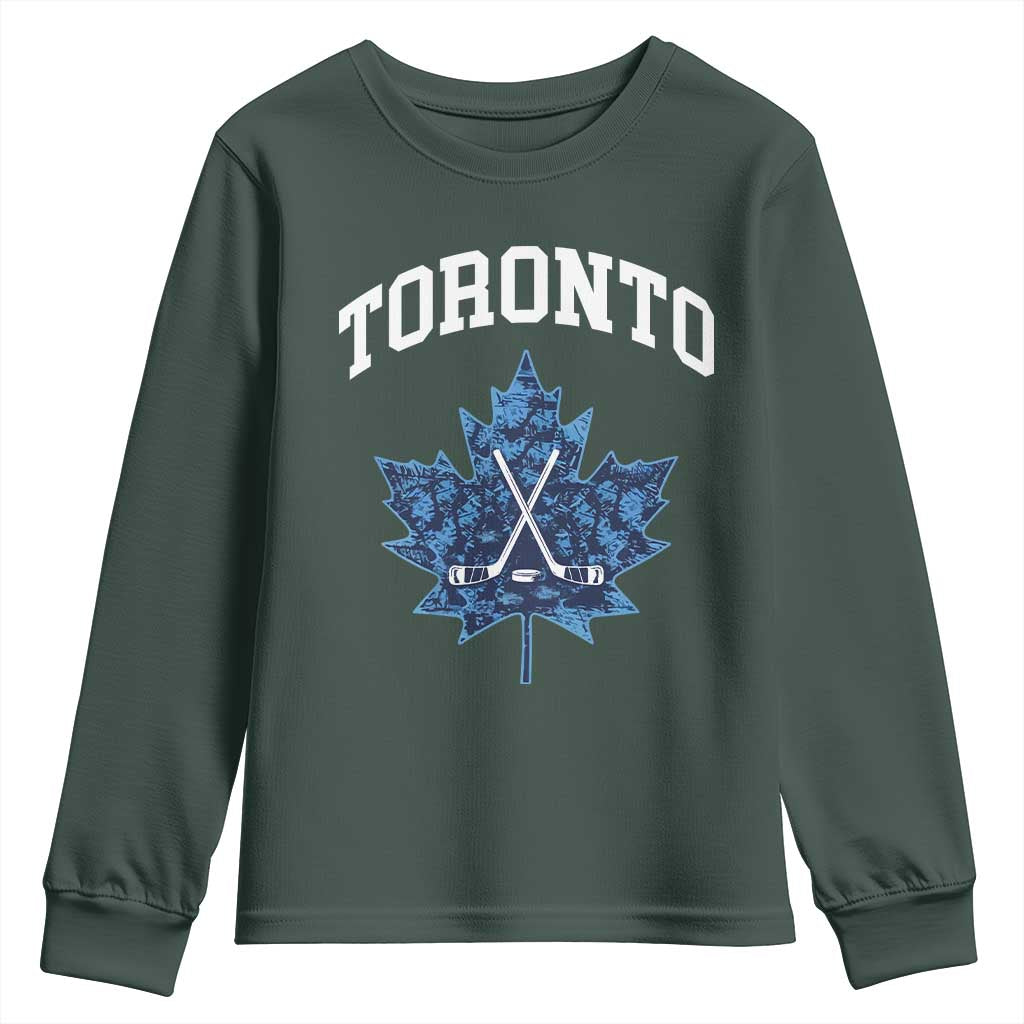 Vintage Canada Hockey Youth Sweatshirt Maple Leafs TS10 Dark Forest Green Print Your Wear