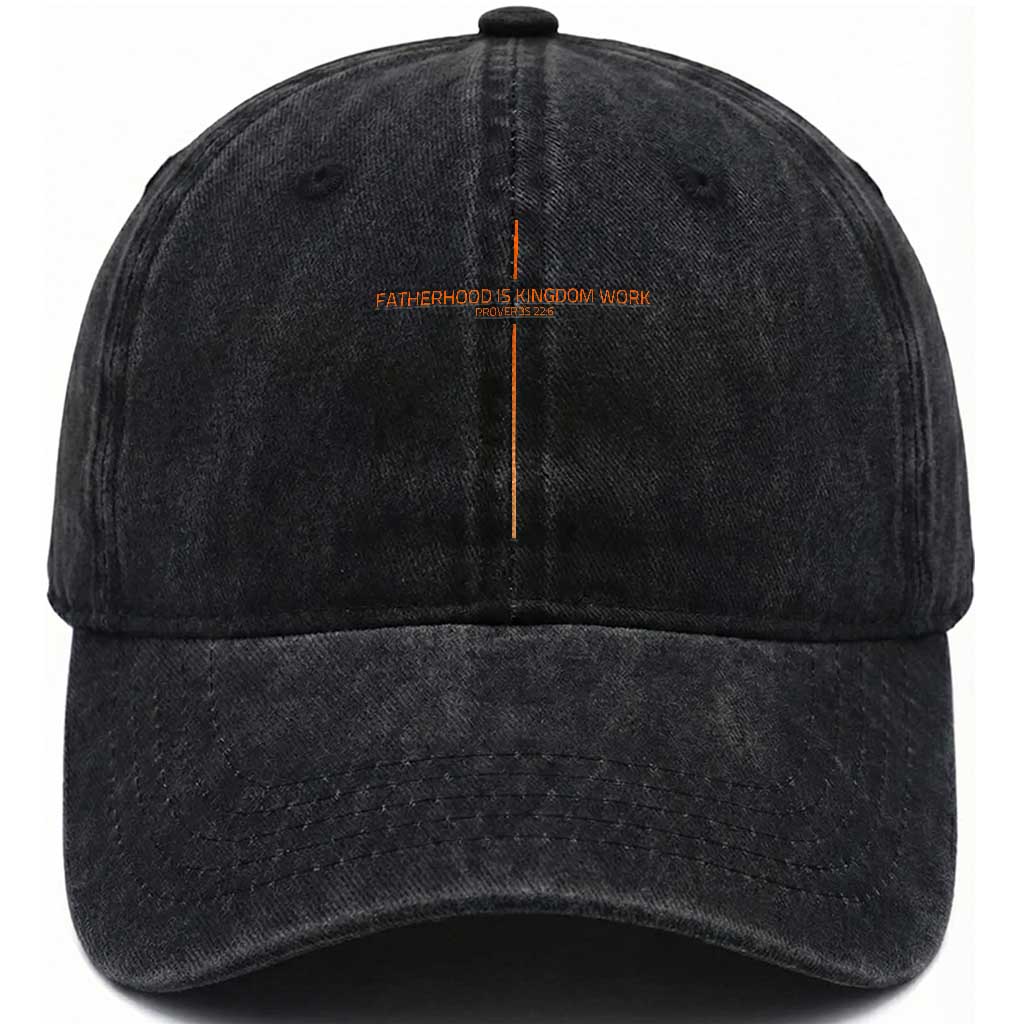 Fatherhood Is Kingdom Work Washed Cotton Baseball Cap Vintage Christian Dad Cross TS10 Print Your Wear