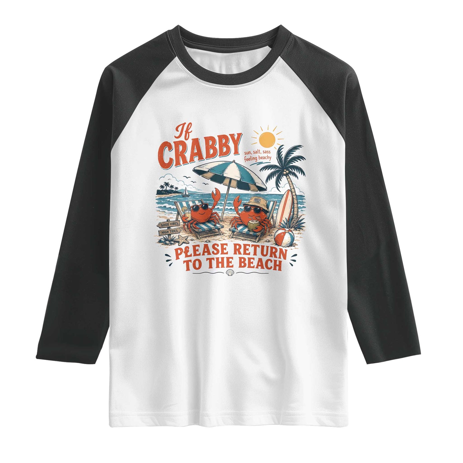 If Crabby Return To Beach Raglan Shirt Vintage Summer Ocean Graphic Summer Vacation TS10 White Black Print Your Wear