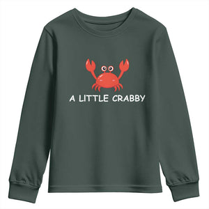 A Little Crabby Youth Sweatshirt Minimalist Beach Meme Summer Aesthetic TS10 Dark Forest Green Print Your Wear