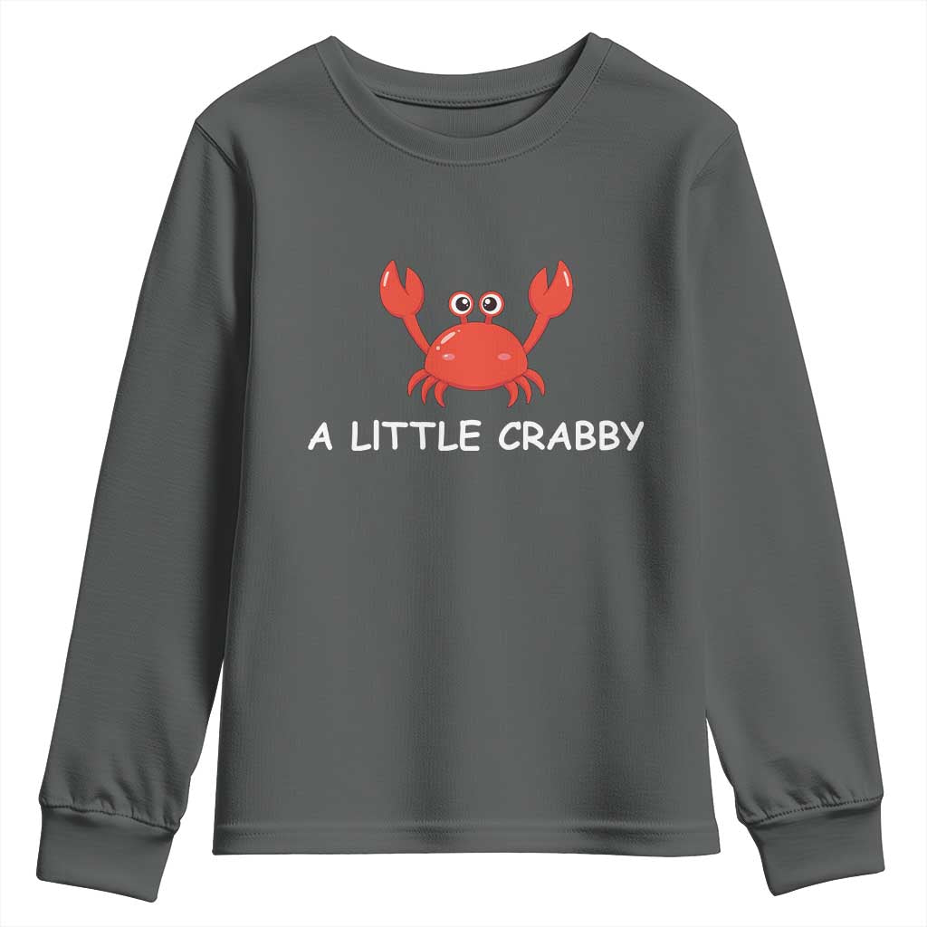 A Little Crabby Youth Sweatshirt Minimalist Beach Meme Summer Aesthetic TS10 Dark Heather Print Your Wear