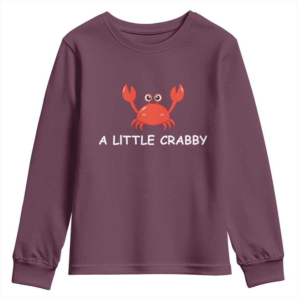A Little Crabby Youth Sweatshirt Minimalist Beach Meme Summer Aesthetic TS10 Maroon Print Your Wear