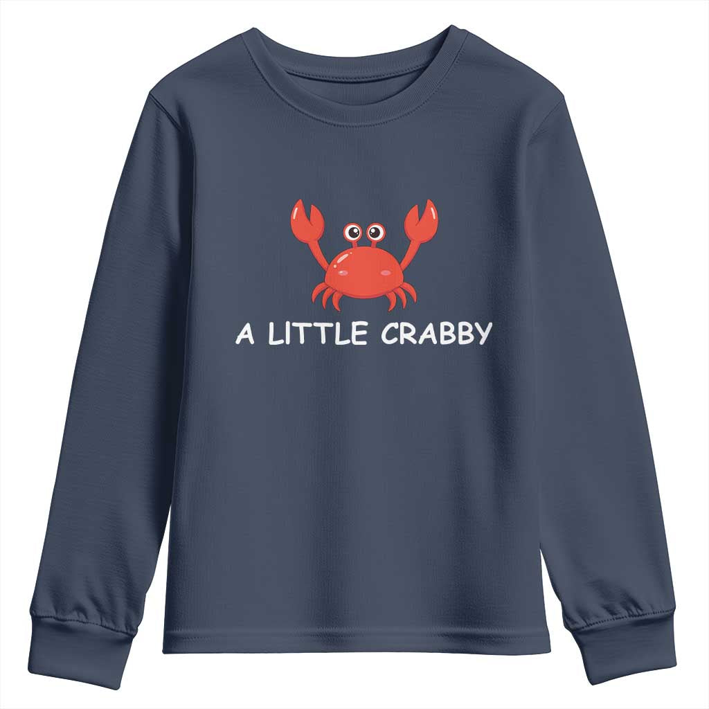 A Little Crabby Youth Sweatshirt Minimalist Beach Meme Summer Aesthetic TS10 Navy Print Your Wear