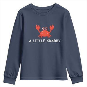 A Little Crabby Youth Sweatshirt Minimalist Beach Meme Summer Aesthetic TS10 Navy Print Your Wear
