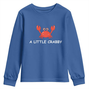 A Little Crabby Youth Sweatshirt Minimalist Beach Meme Summer Aesthetic TS10 Royal Blue Print Your Wear