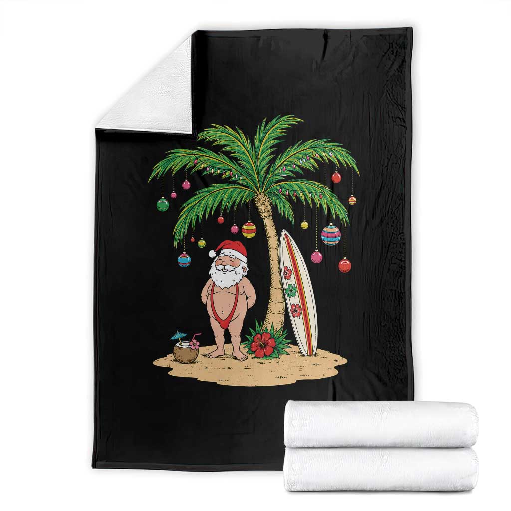 Funny Christmas In July Beach Throw Blanket Mankini Santa Summer Swimsuit Summer Holiday Vacation Graphic TS10 Black Print Your Wear