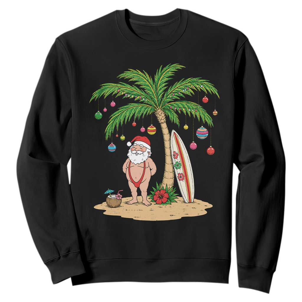 Funny Christmas In July Beach Sweatshirt Mankini Santa Summer Swimsuit Summer Holiday Vacation Graphic TS10 Black Print Your Wear