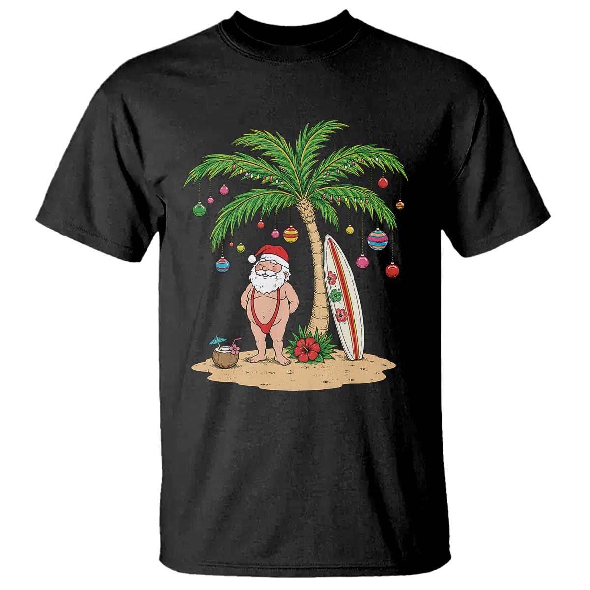 Funny Christmas In July Beach T Shirt Mankini Santa Summer Swimsuit Summer Holiday Vacation Graphic TS10 Black Print Your Wear