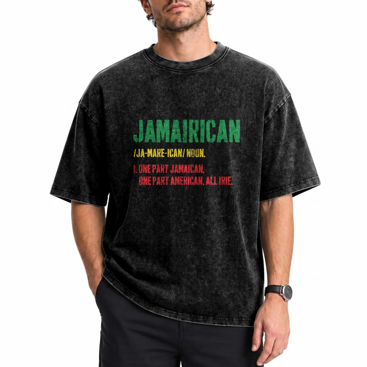 Funny Jamaican American Washed Cotton T-Shirt Retro Jamairican Roots