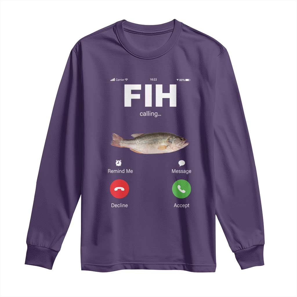 Fih Calling Remind me Message Decline Accept Long Sleeve Shirt Phone Call Fish TS10 Purple Print Your Wear