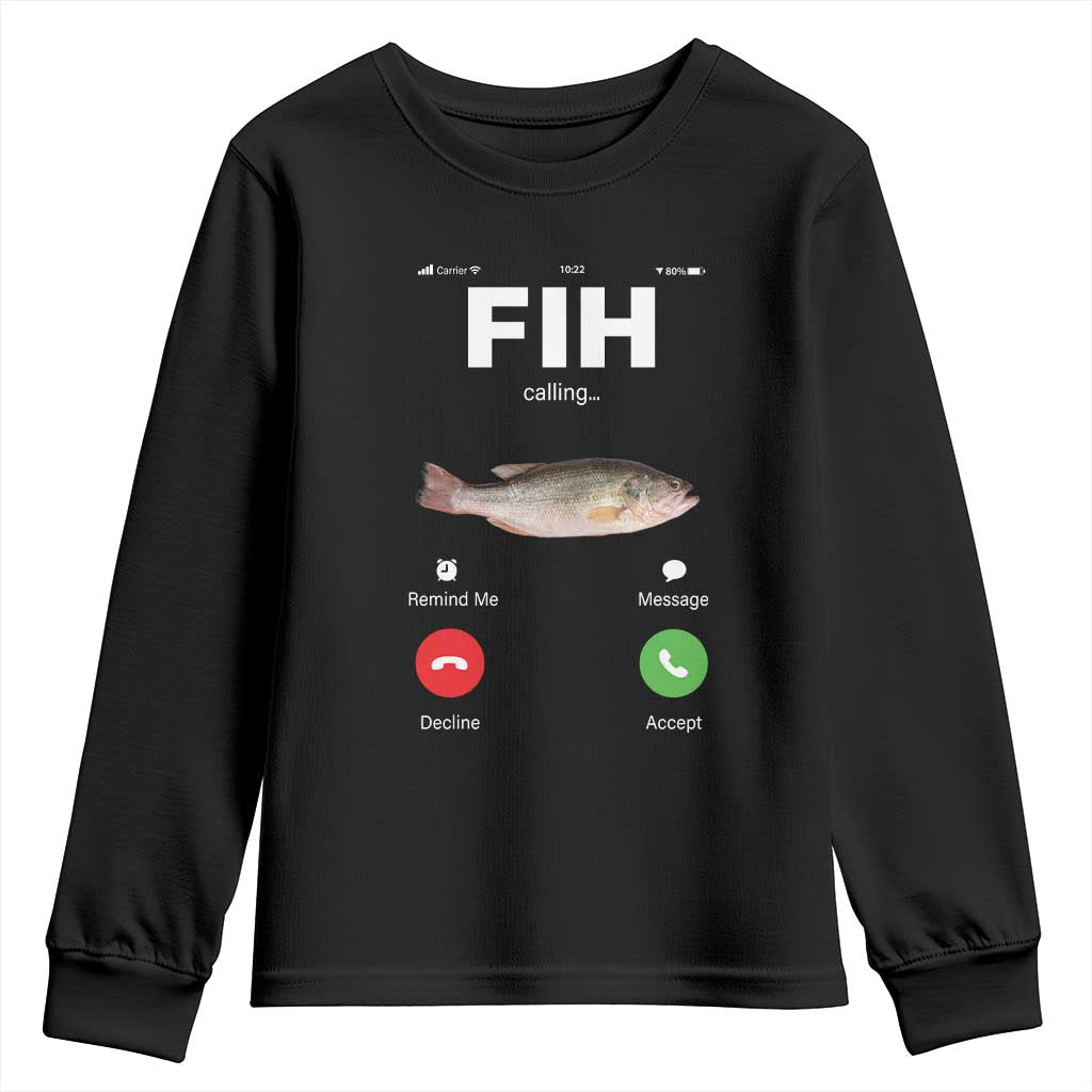 Fih Calling Remind me Message Decline Accept Youth Sweatshirt Phone Call Fish TS10 Black Print Your Wear