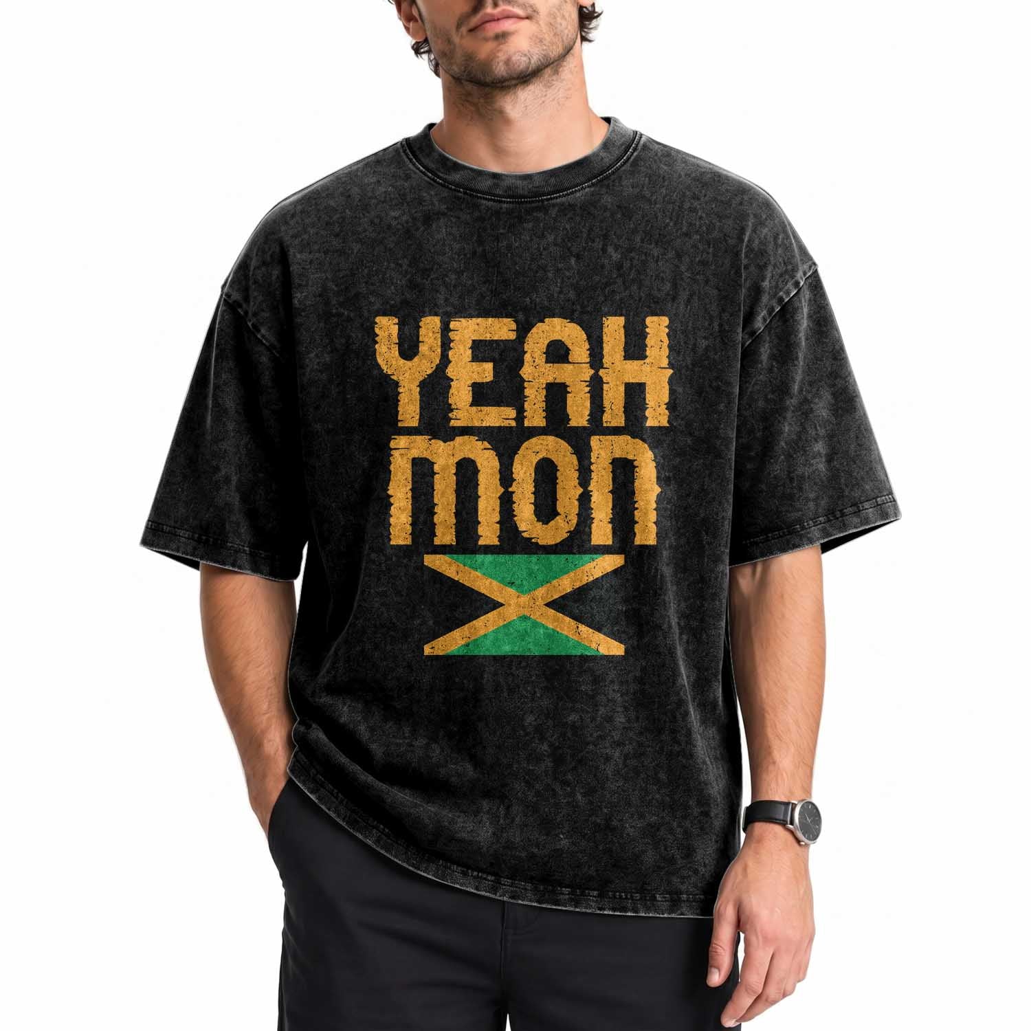 Yeah Mon Jamaican Pride Washed Cotton T-Shirt Jamaican Vacation Jamaica Reggae Roots