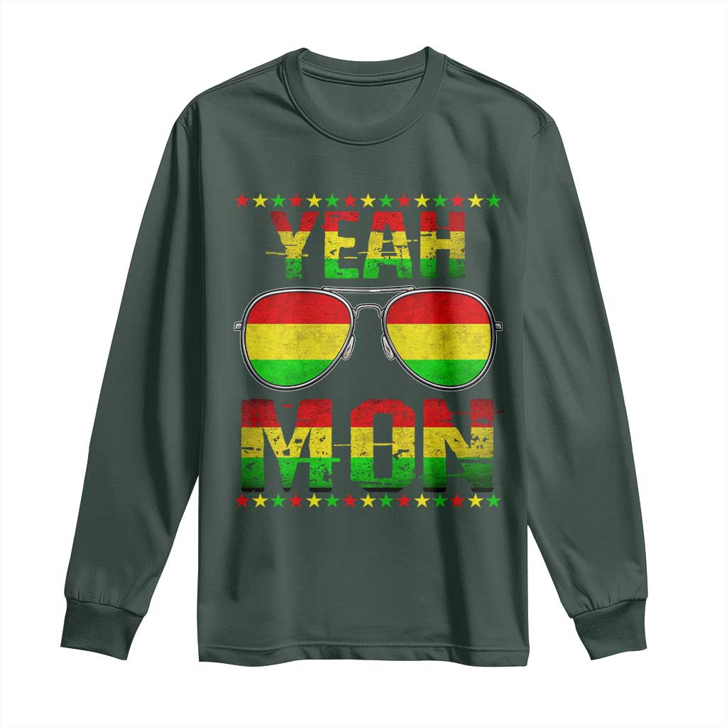 Yeah Mon Jamaican Pride Long Sleeve Shirt Jamaican Vacation Jamaica Reggae Sunglasses TS10 Dark Forest Green Print Your Wear