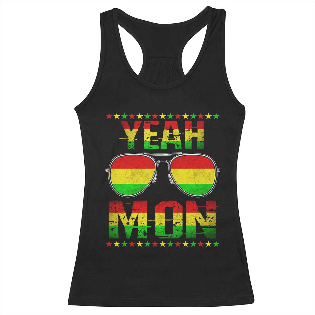 Yeah Mon Jamaican Pride Racerback Tank Top Jamaican Vacation Jamaica Reggae Sunglasses TS10 Black Print Your Wear