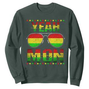 Yeah Mon Jamaican Pride Sweatshirt Jamaican Vacation Jamaica Reggae Sunglasses TS10 Dark Forest Green Print Your Wear