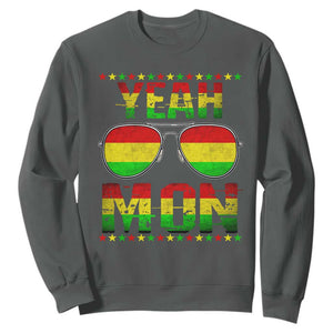 Yeah Mon Jamaican Pride Sweatshirt Jamaican Vacation Jamaica Reggae Sunglasses TS10 Dark Heather Print Your Wear