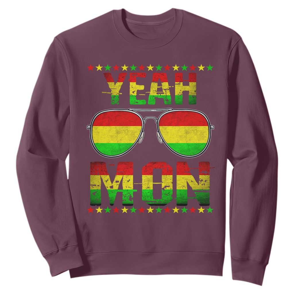 Yeah Mon Jamaican Pride Sweatshirt Jamaican Vacation Jamaica Reggae Sunglasses TS10 Maroon Print Your Wear