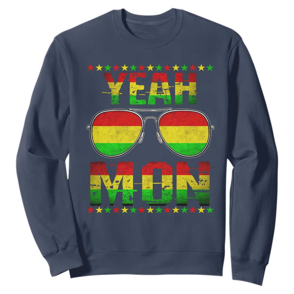Yeah Mon Jamaican Pride Sweatshirt Jamaican Vacation Jamaica Reggae Sunglasses TS10 Navy Print Your Wear