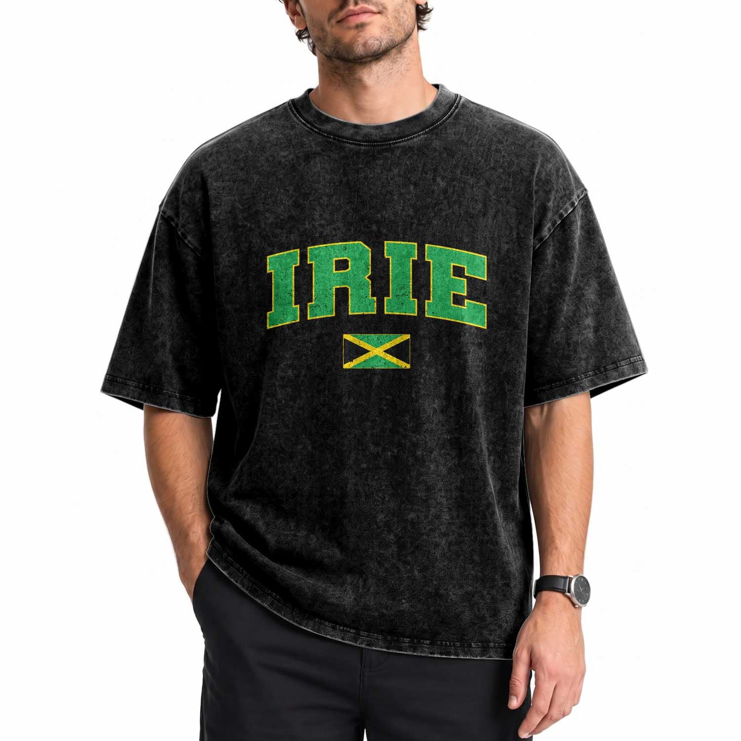 Irie Jamaican Rasta Washed Cotton T-Shirt Funny Jamaica Jamaican Flag Rasta Reggae Roots