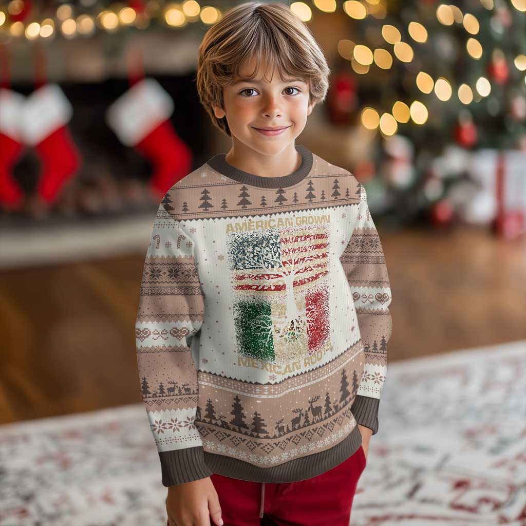 American Grown Mexican Roots Ugly Christmas Sweater Retro Mexico America Flag TS10 Mocha Mousse Print Your Wear
