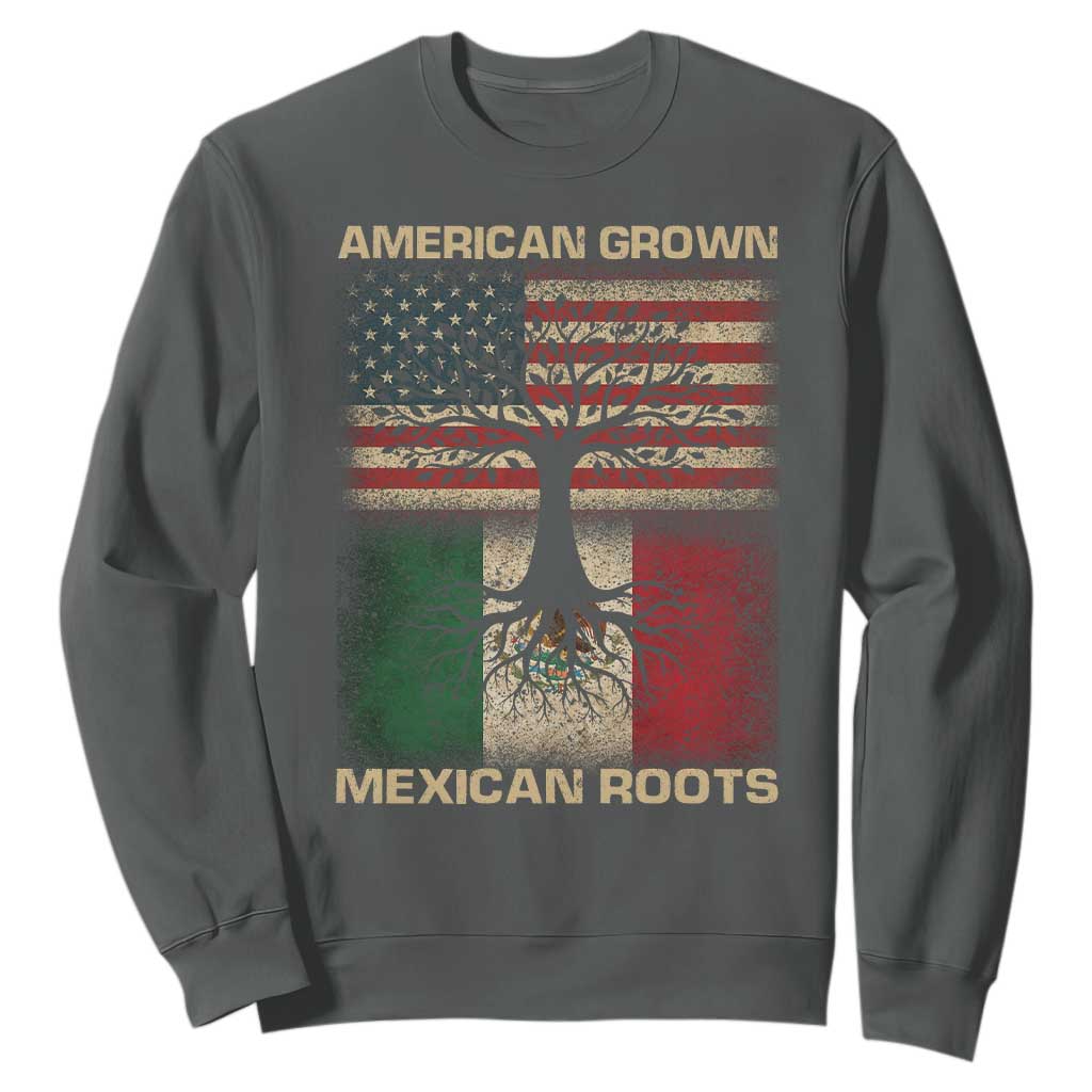American Grown Mexican Roots Sweatshirt Retro Mexico America Flag TS10 Dark Heather Print Your Wear