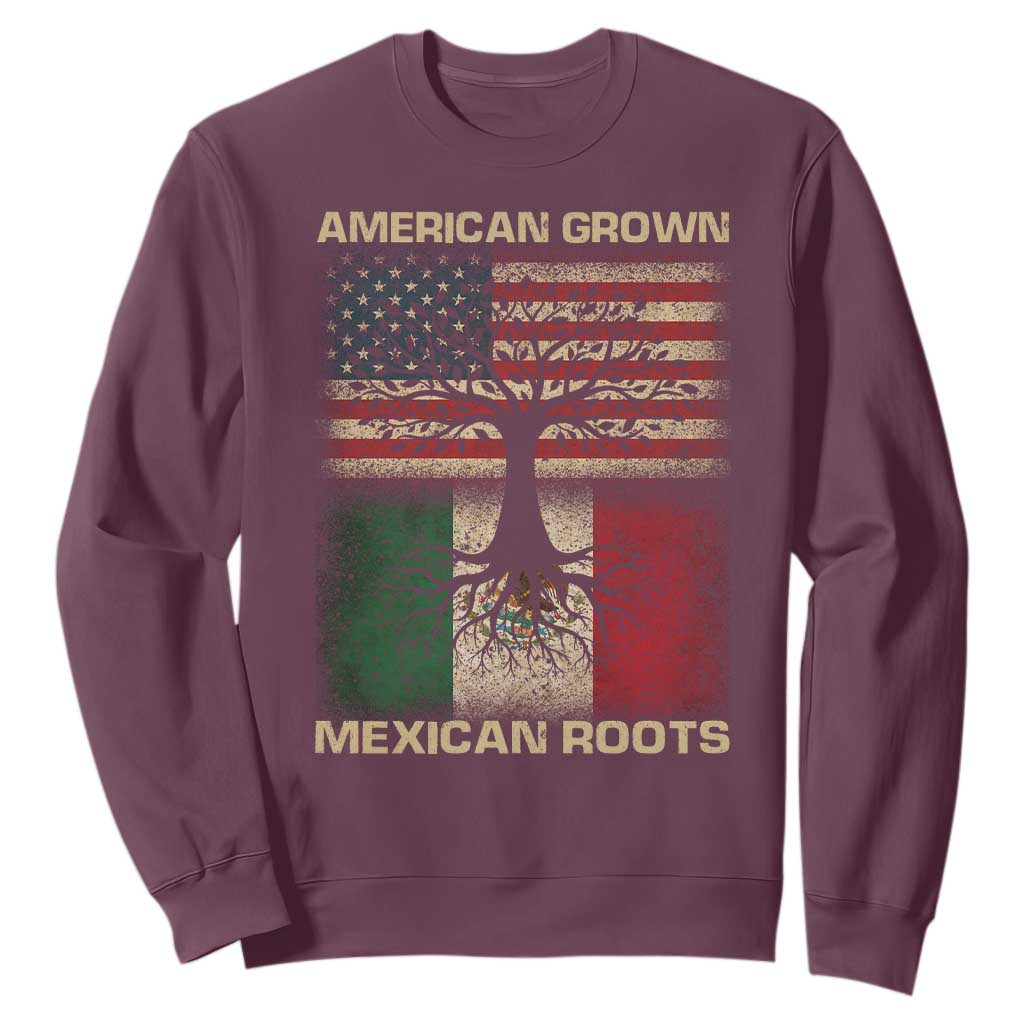 American Grown Mexican Roots Sweatshirt Retro Mexico America Flag TS10 Maroon Print Your Wear