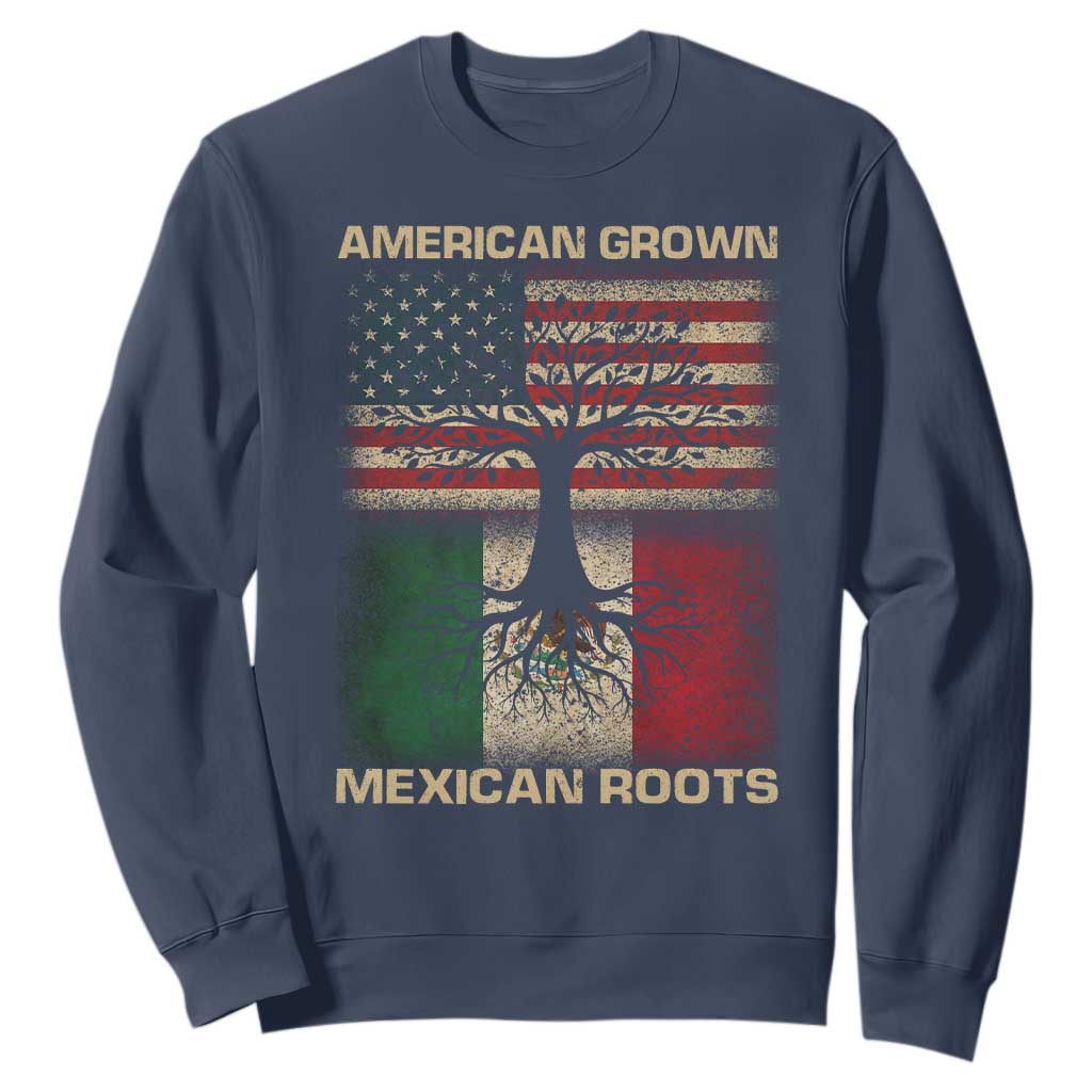 American Grown Mexican Roots Sweatshirt Retro Mexico America Flag TS10 Navy Print Your Wear