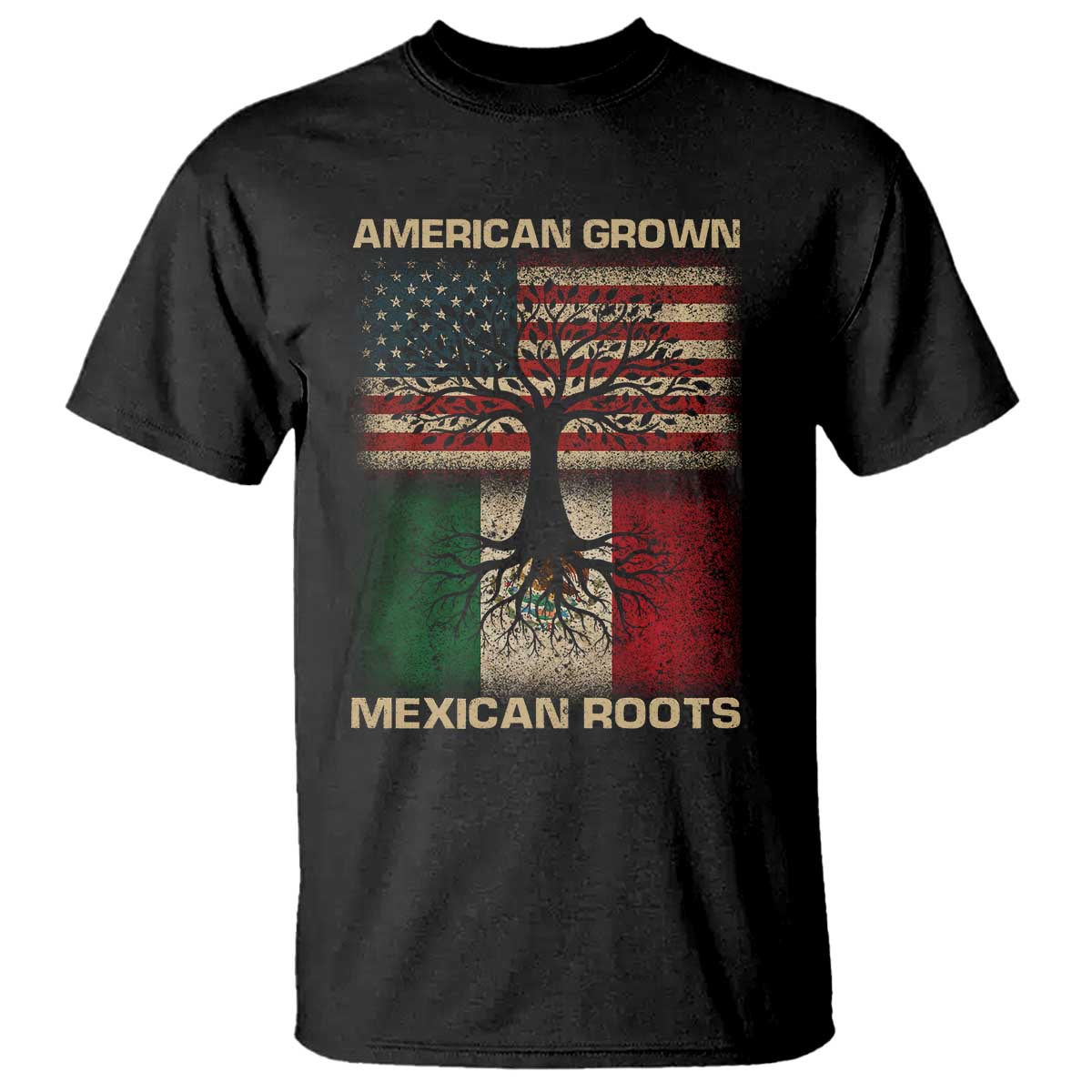 American Grown Mexican Roots T Shirt Retro Mexico America Flag TS10 Black Print Your Wear