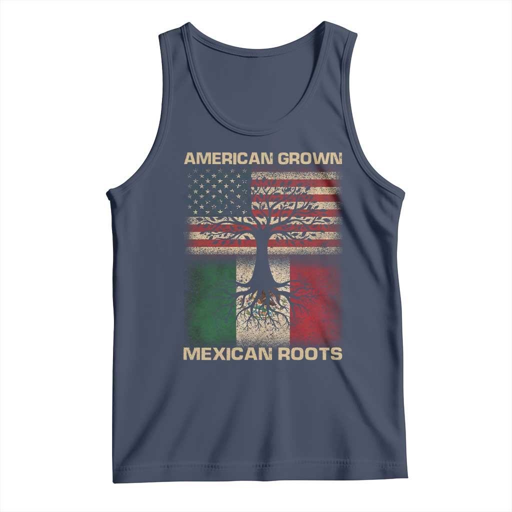American Grown Mexican Roots Tank Top Retro Mexico America Flag TS10 Navy Print Your Wear