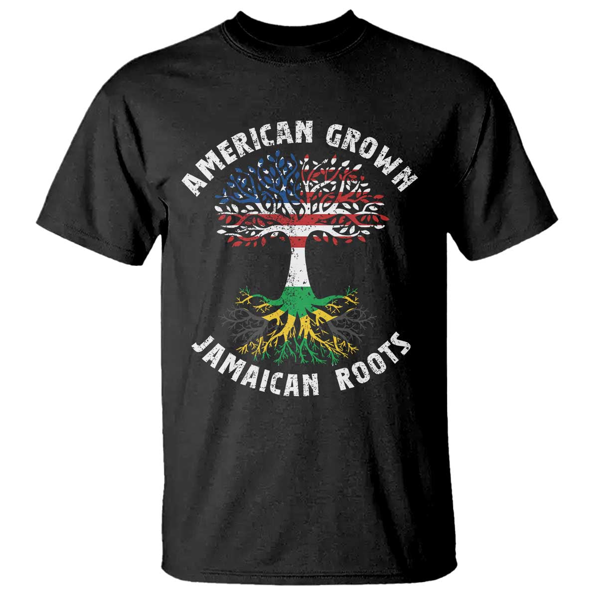 American Grown Jamaican Roots T Shirt Retro USA Jamaica Flag TS10 Black Print Your Wear