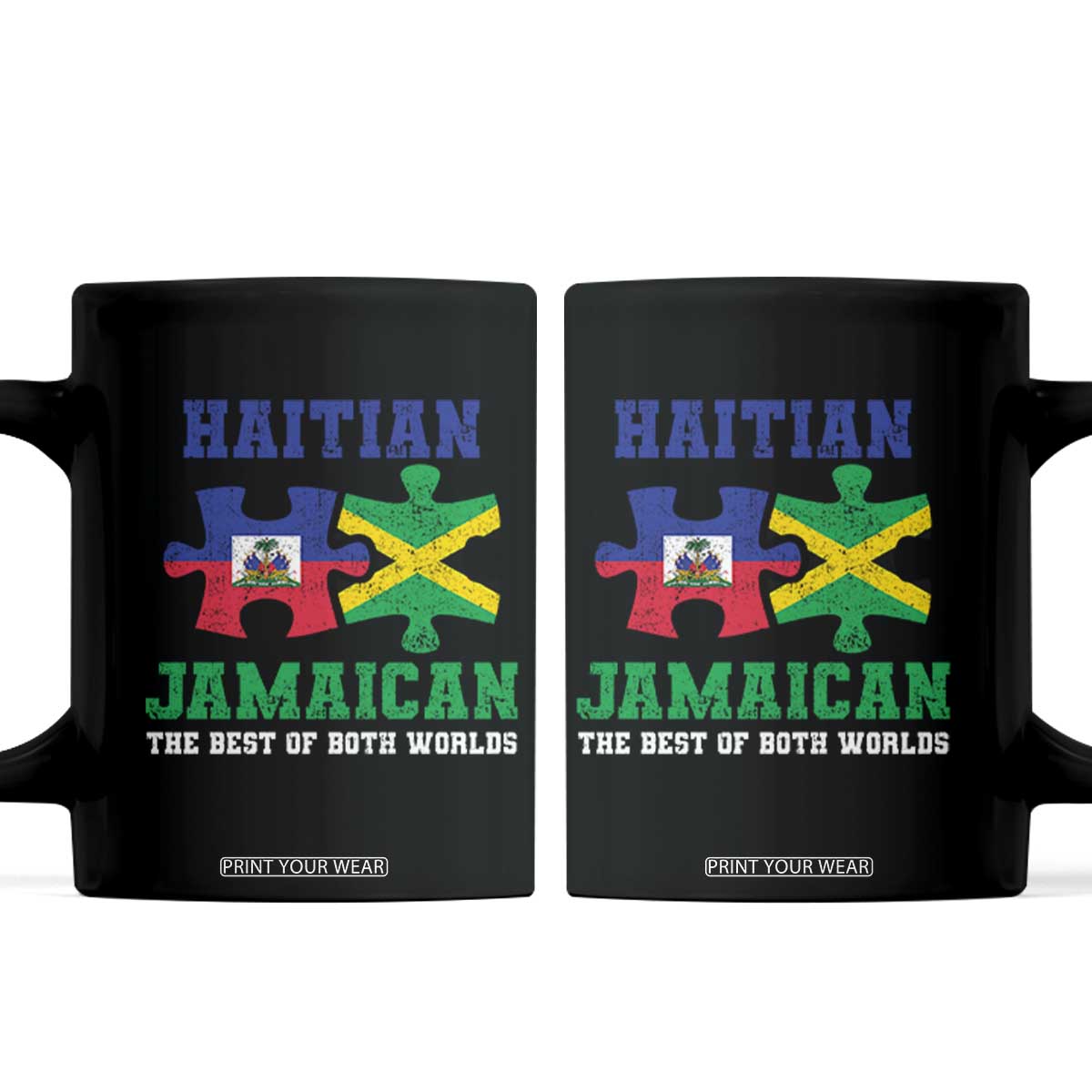 Haitian Jamaican Roots Coffee Mug Haiti Jamaica Combo Puzzle TS10 Black Print Your Wear