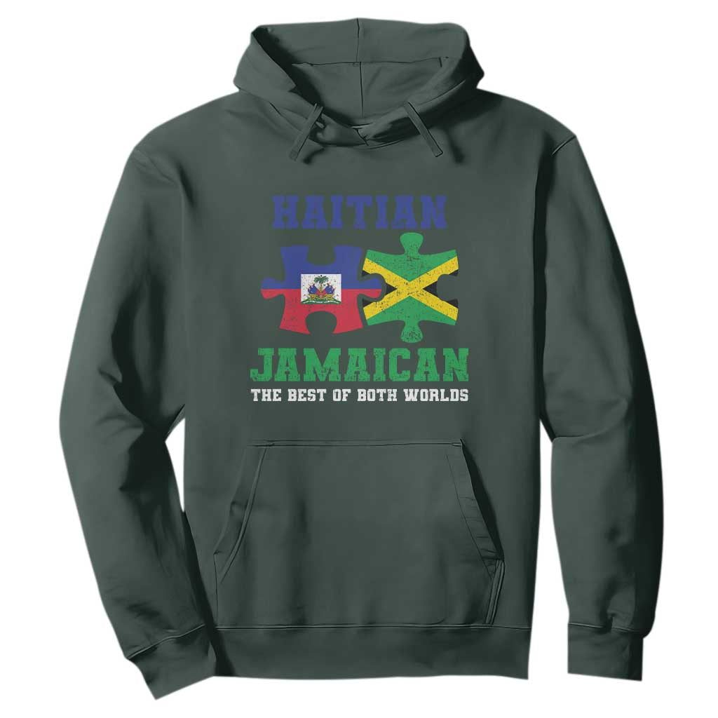 Haitian Jamaican Roots Hoodie Haiti Jamaica Combo Puzzle TS10 Dark Forest Green Print Your Wear