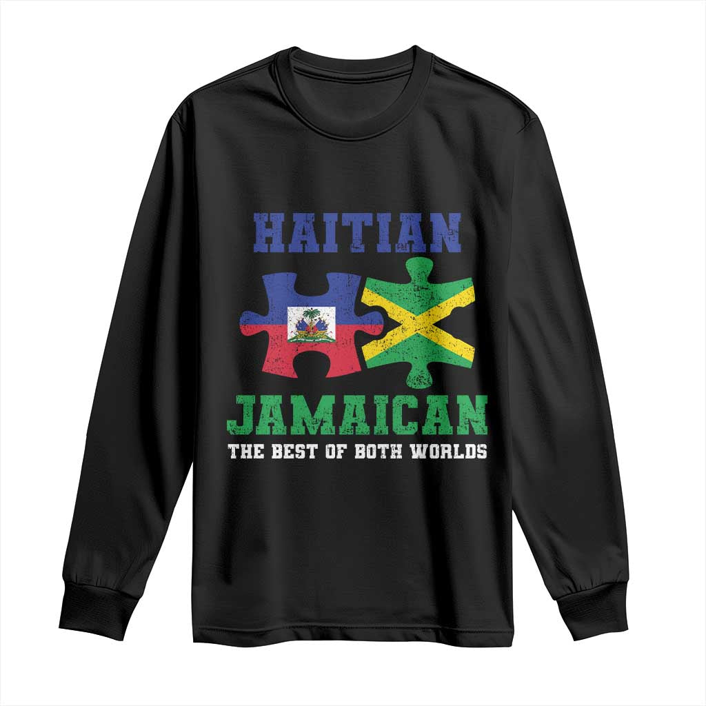 Haitian Jamaican Roots Long Sleeve Shirt Haiti Jamaica Combo Puzzle TS10 Black Print Your Wear