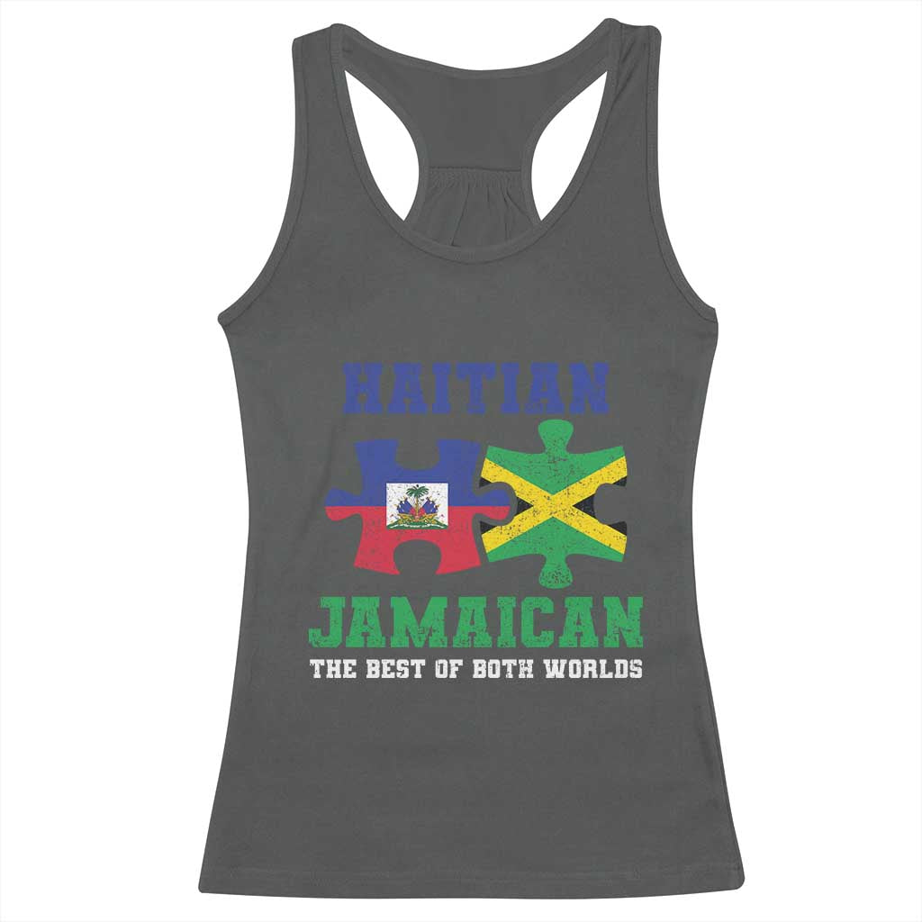 Haitian Jamaican Roots Racerback Tank Top Haiti Jamaica Combo Puzzle TS10 Dark Heather Print Your Wear