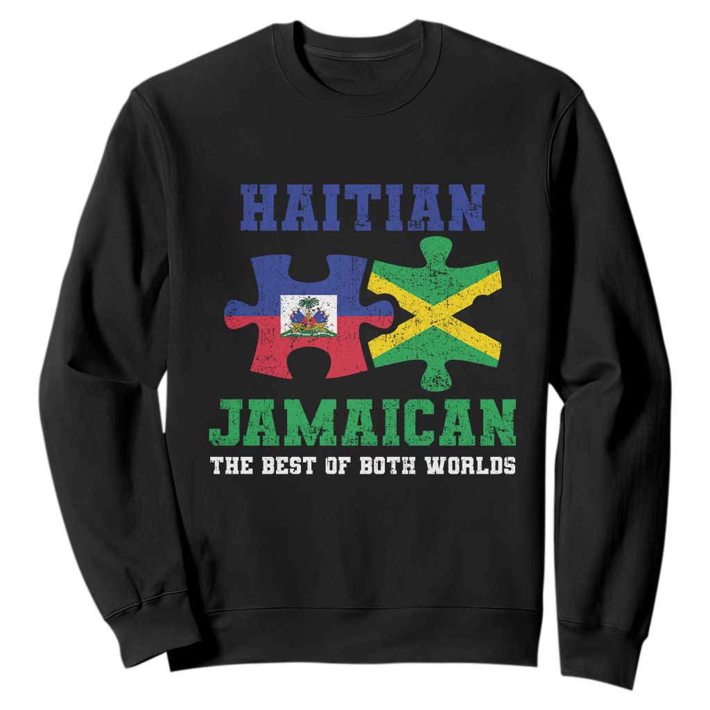 Haitian Jamaican Roots Sweatshirt Haiti Jamaica Combo Puzzle TS10 Black Print Your Wear