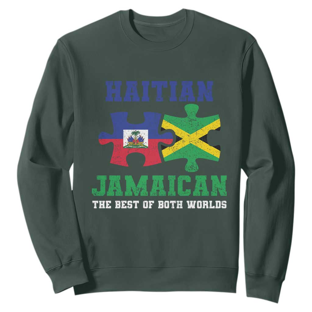 Haitian Jamaican Roots Sweatshirt Haiti Jamaica Combo Puzzle TS10 Dark Forest Green Print Your Wear