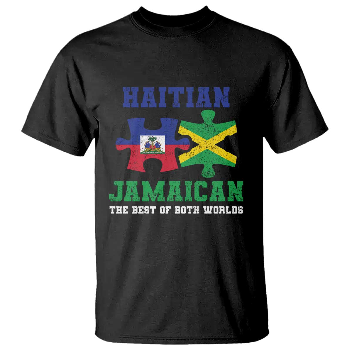 Haitian Jamaican Roots T Shirt Haiti Jamaica Combo Puzzle TS10 Black Print Your Wear