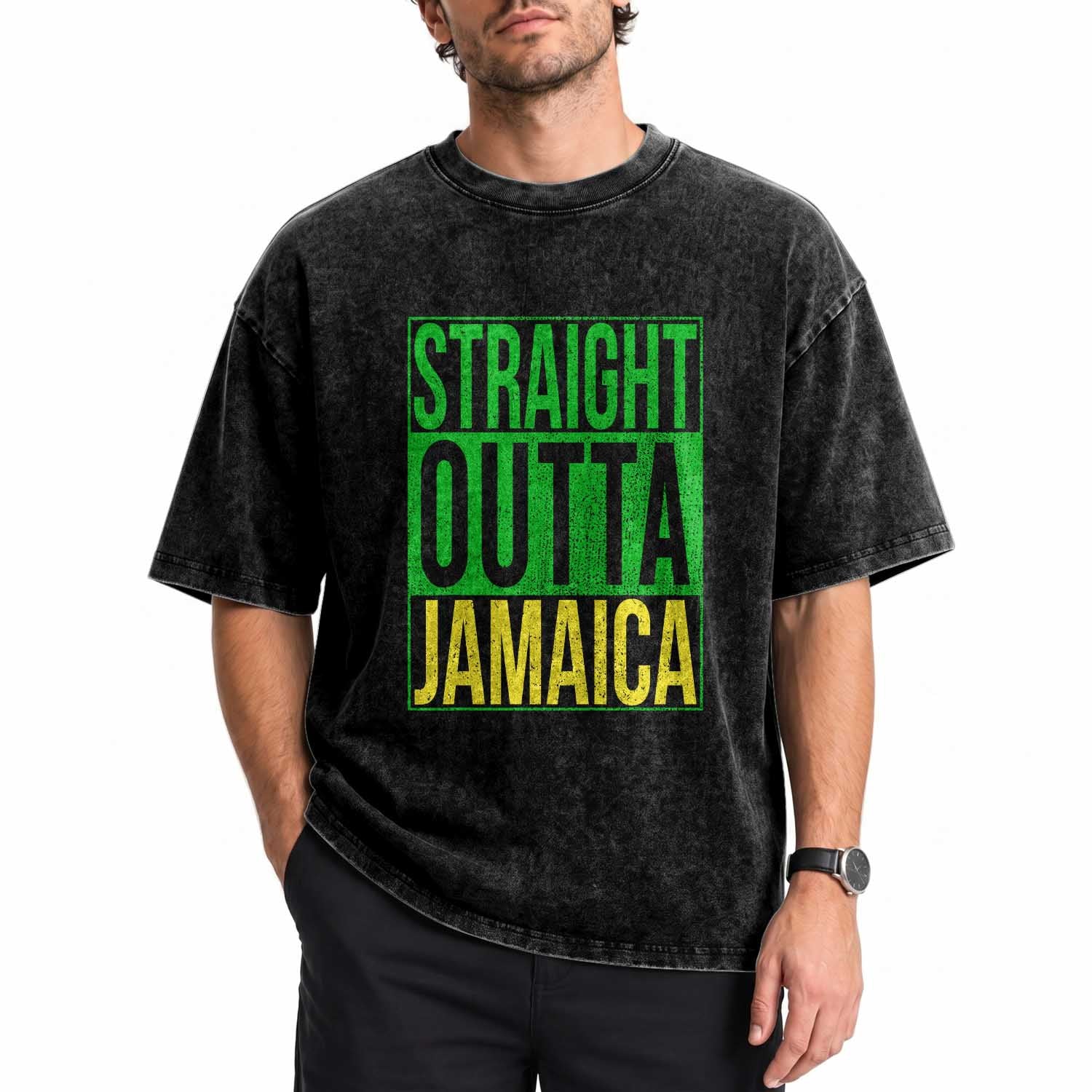 Straight Outta Jamaica Washed Cotton T-Shirt Cool Jamaican Travel Vacation
