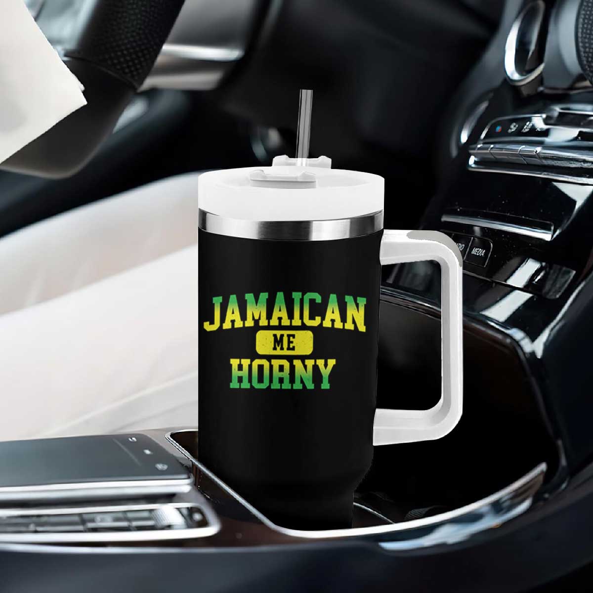 Jamaican Me Horny Tumbler With Handle Funny Caribbean Party TS10 Print Your Wear