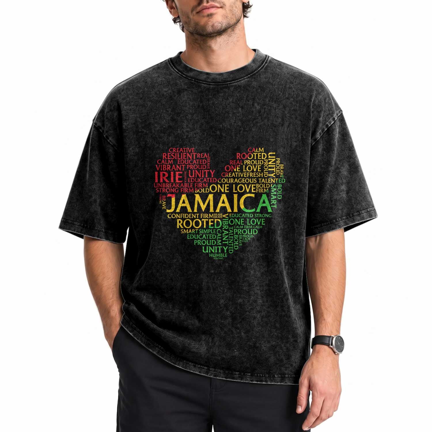 Jamaica Reggae Washed Cotton T-Shirt One Love Rasta Culture