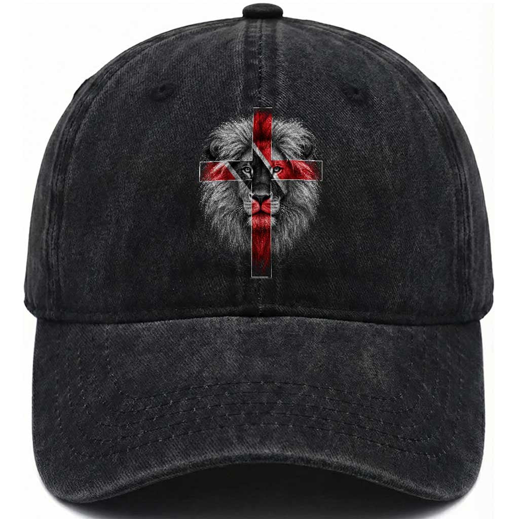 Lion of Judah Cross Trinidadian Flag Washed Cotton Baseball Cap Christian Faith Trini Trinidad And Tobago Pride TS10 Print Your Wear