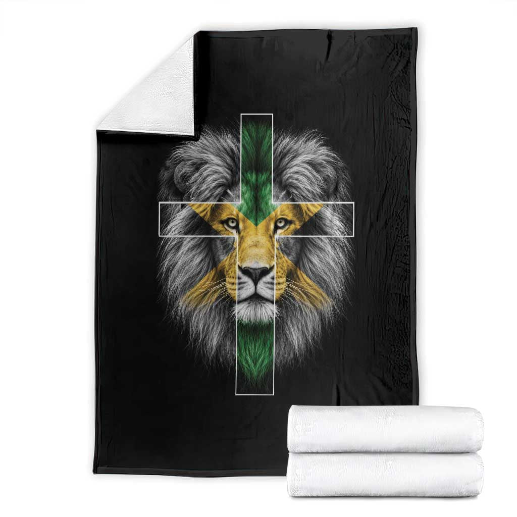 Lion of Judah Cross Jamaica Flag Throw Blanket Christian Faith Jamaican Pride TS10 Black Print Your Wear