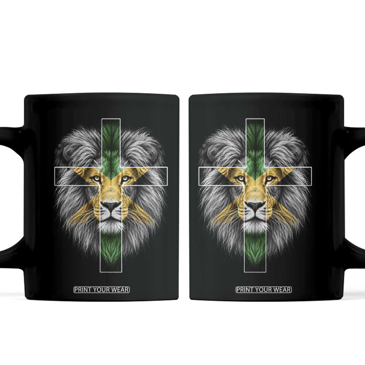 Lion of Judah Cross Jamaica Flag Coffee Mug Christian Faith Jamaican Pride TS10 Black Print Your Wear