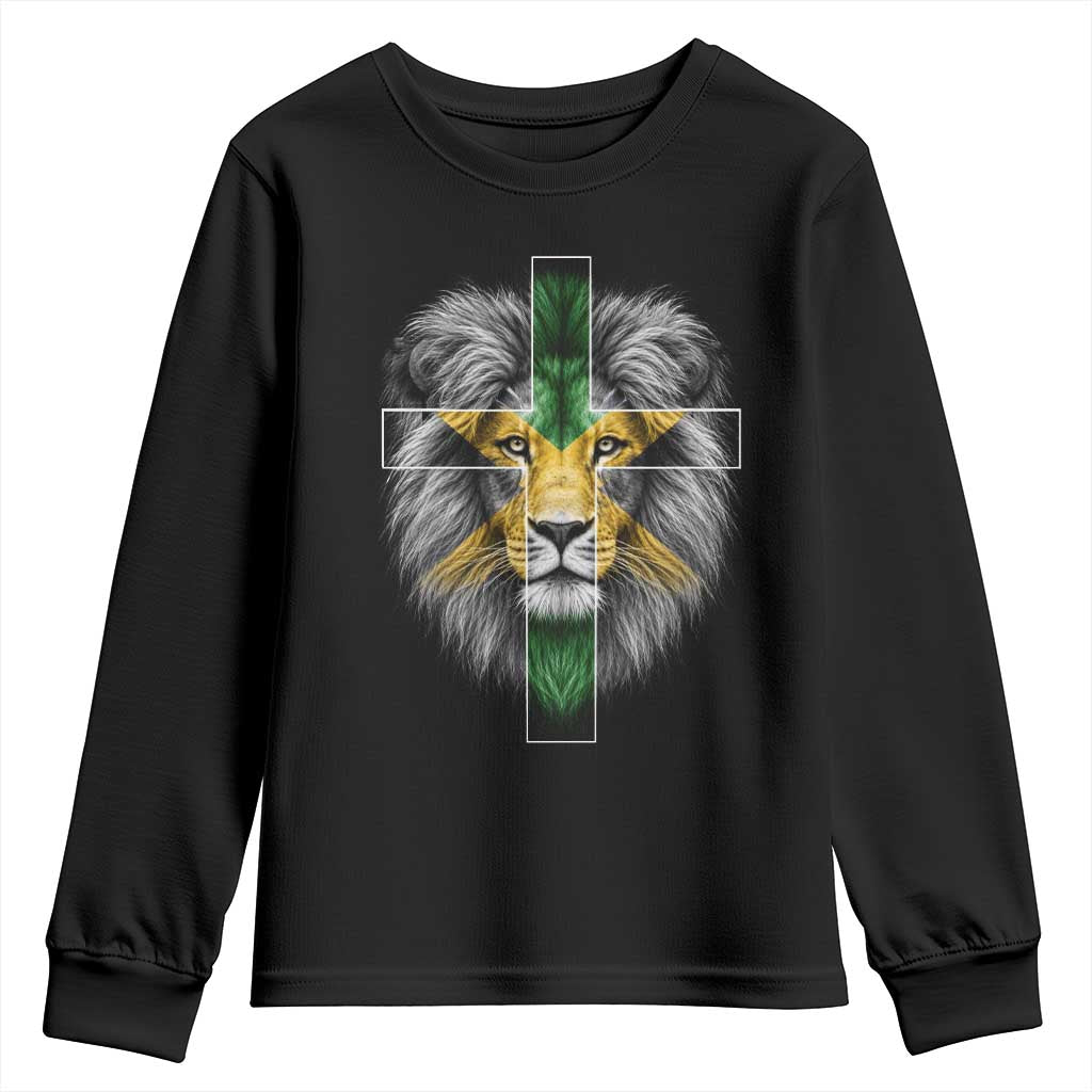 Lion of Judah Cross Jamaica Flag Youth Sweatshirt Christian Faith Jamaican Pride TS10 Black Print Your Wear