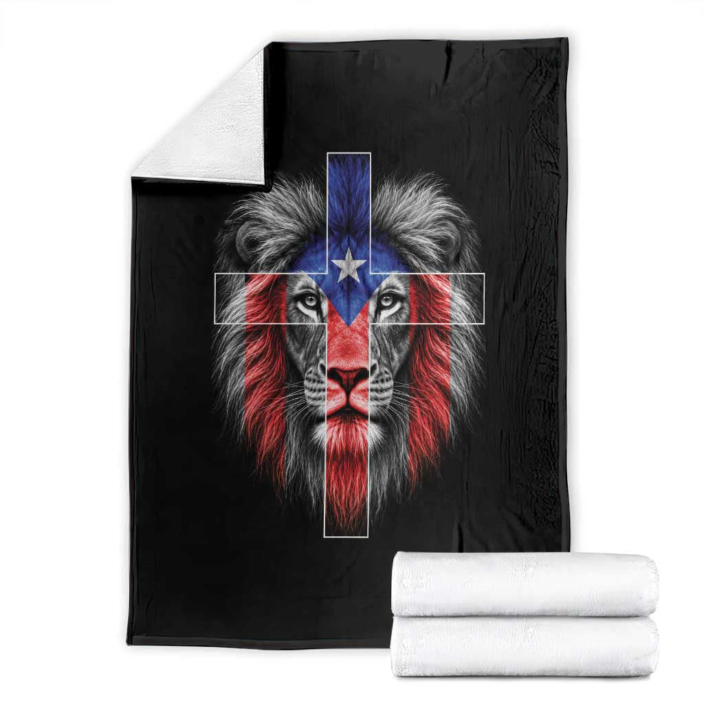 Lion of Judah Cross Puerto Rico Flag Throw Blanket Christian Faith Puerto Rican Pride TS10 Black Print Your Wear