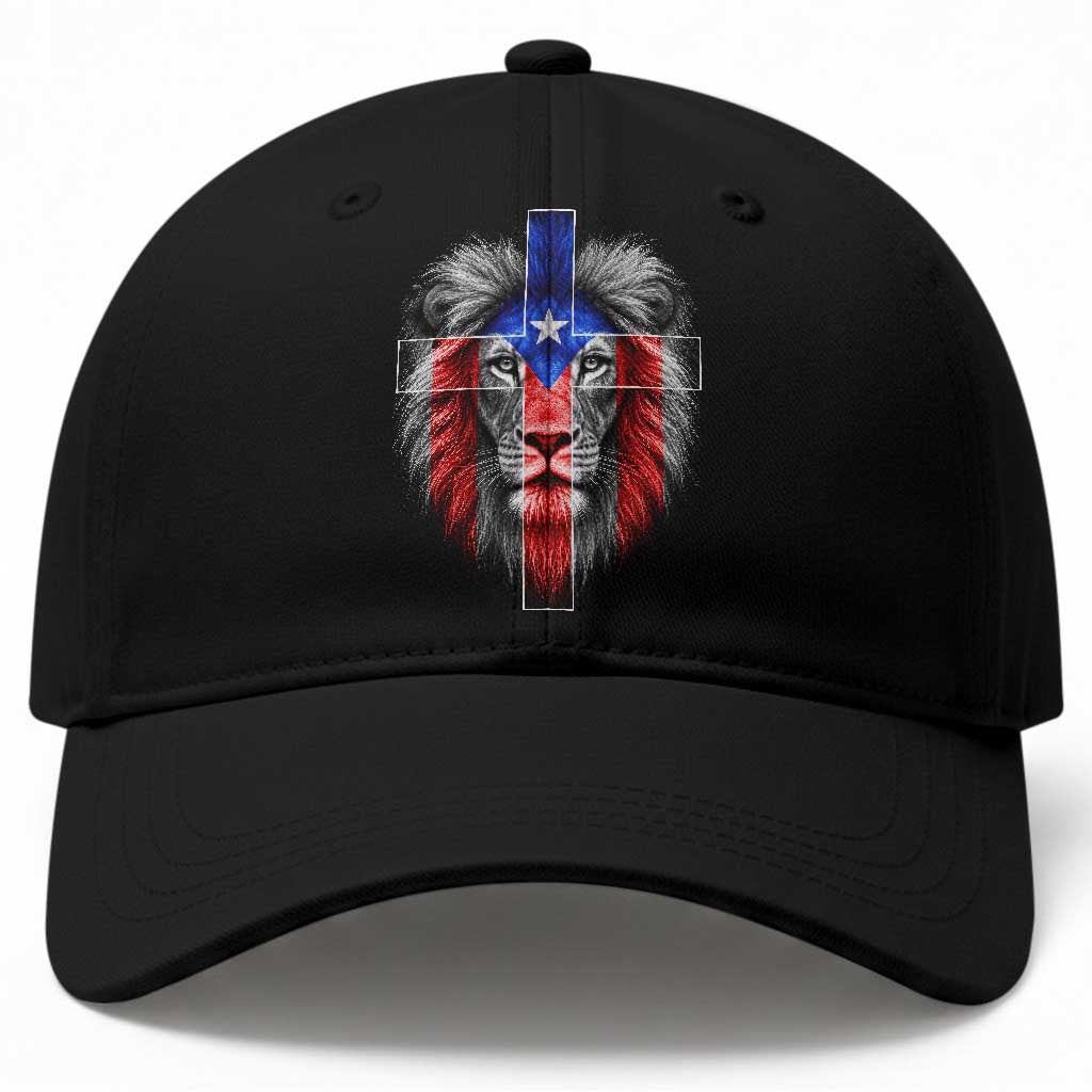 Lion of Judah Cross Puerto Rico Flag Baseball Cap Christian Faith Puerto Rican Pride TS10 Print Your Wear