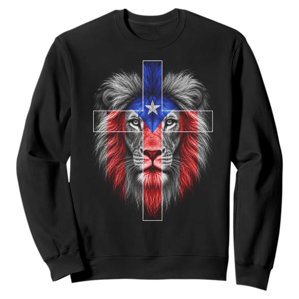 Lion of Judah Cross Puerto Rico Flag Sweatshirt Christian Faith Puerto Rican Pride TS10 Black Print Your Wear